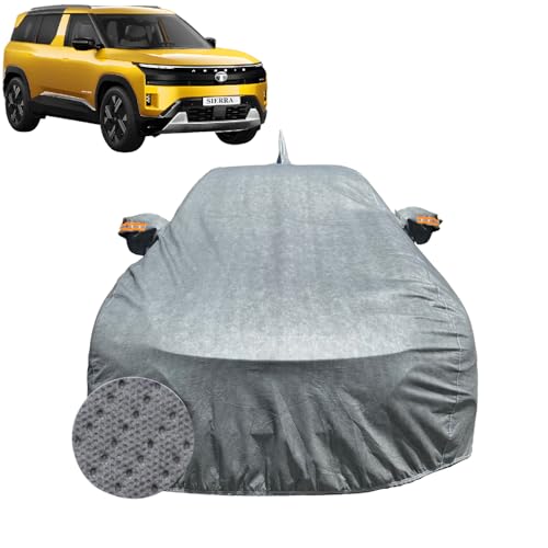 Image of Car Cover for Tata Sierra (2026) | 100% Waterproof Cover with Antenna & Reflective Mirror Pockets | Dustproof, Scratchproof, Heatproof Sierra Car Cover |Soft Cotton Lining| Grey