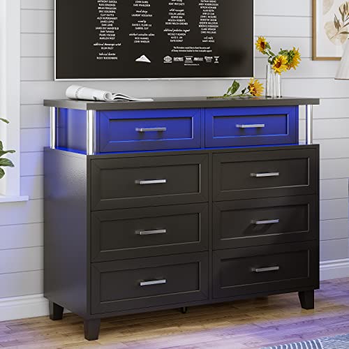 Aogllati Black Dresser For Bedroom With 8 Drawer Dresser & Led Lights, Dressers & Chests Of Drawers With Column Design, Modern Bedroom Wood Long Closet Dresser For Bedroom #TOP8