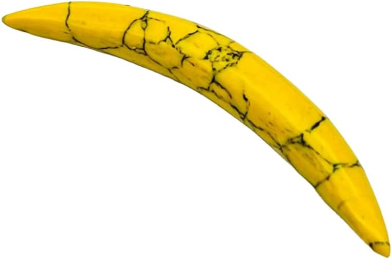 Handmade Tribal Septum Jewelry – Black Veining Yellow Turquoise Stone Curved Spike Tusk – Unique Body Piercing Jewelry for Men & Women