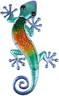 HONGLAND Gecko Wall Art Hanging Lizard Metal Wall Decor Sculpture Glass Home Decoration for Garden,Fence,Patio,Living Room 15" (Green)
