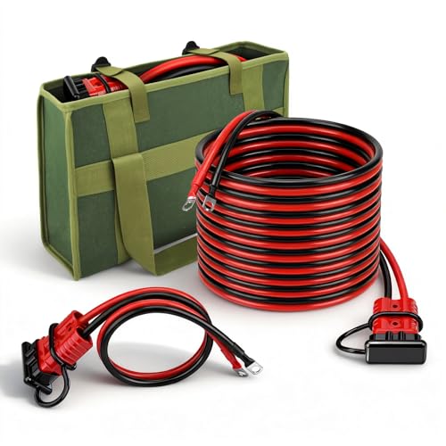 175A 24 FT Flame Retardant Quick Disconnect Winch Power Cable with Storage Canvas Bag 4AWG Copper Wiring Heavy-Duty Quick Disconnect Power Cables for Forklift Car Motor Tractor 22FT+2FT 4AWG