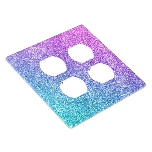 Decorative Outlet Covers Gillter Purple Pink Blue Gradient Sparkle 2 Gang Outlet Cover Wall Plate Double Duplex Light Switch Cover Plate Switch Plate Covers for Bedroom Home Decor