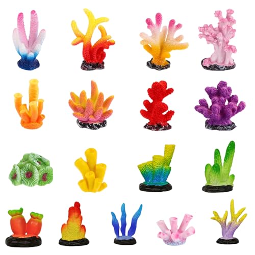 Mimalexin 17PCS Artificial Coral Aquarium Decorations, Multicolor Polyresin Coral Reef for Fish Tank, Plant Ornament for Aquarium Landscape Decoration Accessories