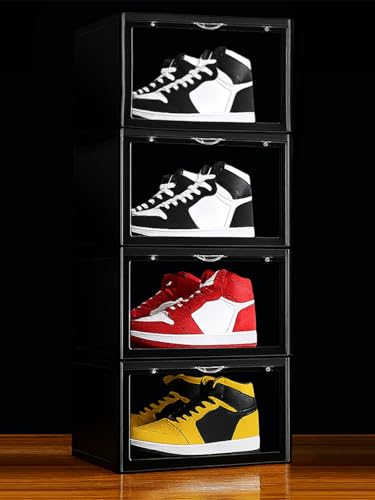 Image of Story@Home Stackable Sneaker Box Transparent - Pack of 4 | Black Shoe Storage Box for Sneakers Fits Upto Size 13 | Dustproof Sneaker Display Case Organizer | DIY Space-Saving Shoe Organizer