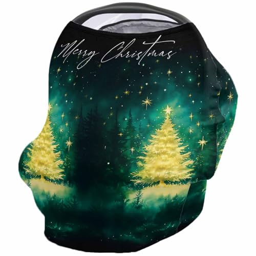 Nursing Cover for Breastfeeding Scarf, Merry Christmas Winter Xmas Tree Star Baby Car Covers Super Soft Multi Use for Canopy Shopping Cart Cover Blanket Stroller Cover