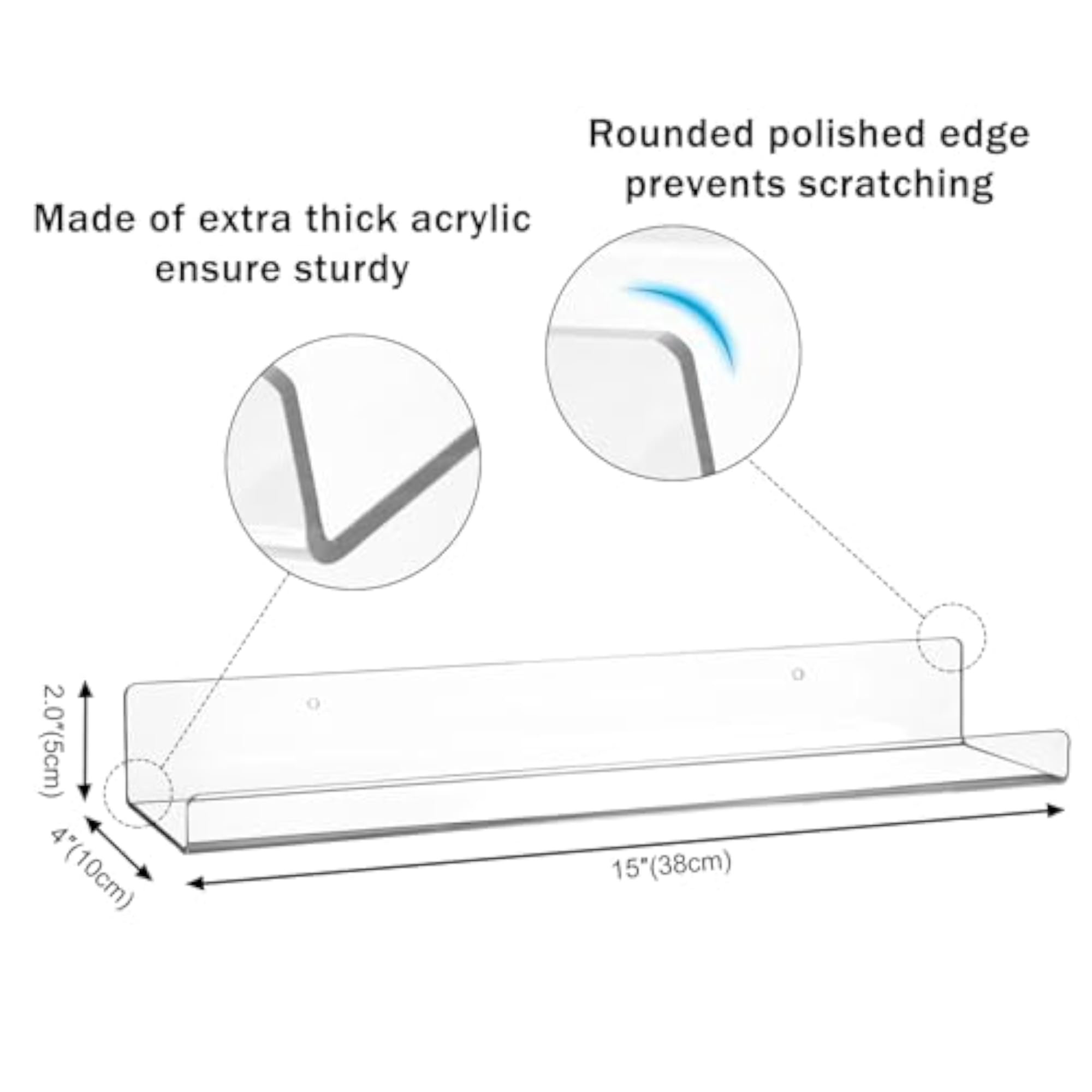 4 Pack Clear Acrylic Floating Shelves for Wall