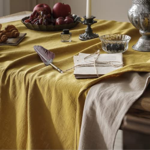 F-Chu Cotton Linen Tablecloth Yellow 58 X 102 Inch,Rectangular Tablecloths Yellow And Beige Patchwork Table Cloth #TOP3