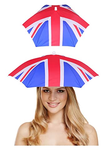 Adults Union Jack Umbrella Hat Folding British National Day Celebration Party Hat, Blue/Red/White,One Size