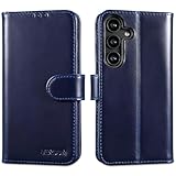 LENSUN Echtleder Handyhülle für Samsung Galaxy S25 5G, Lederhülle [Brieftasche][Bookstyle] Handytasche mit Standfunktion Flip Hülle - Blau