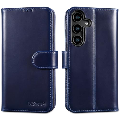 LENSUN Echtleder Handyhülle für Samsung Galaxy S25 5G, Lederhülle [Brieftasche][Bookstyle] Handytasche mit Standfunktion Flip Hülle - Blau