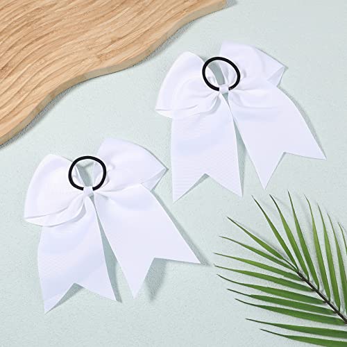20 PCS 8 Inch Cheer Hair Bows Large Cheerleading Big Hair Bows with Ponytail Holder Hand-made Grosgrain Ribbon Hair Accessories for Teen Girls (White)