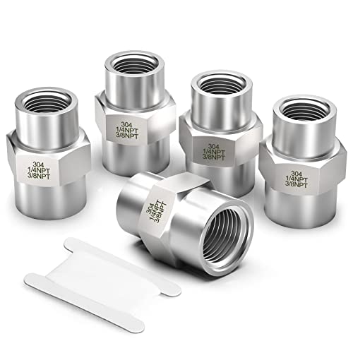 TAISHER 5PCS Forging of 304 SS Hex Coupling,3/8" x 1/4" NPT Female Pipe