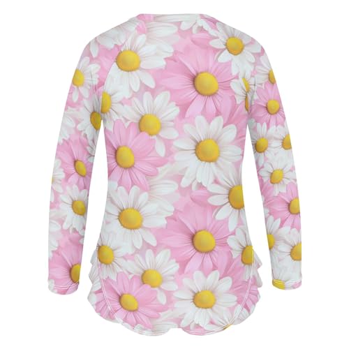 Girl Swimsuit Long Sleeve Sweet Daisy Valentines Rash Guard Swimsuits Sun Protection Kids Bathing Suit3