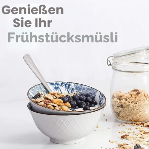 Foto von Y YHY Müslischale 4er Set, 15,5 x 7,5 cm Ramen Schüssel Porzellan für 4 Personen, Japanische Ramen Schüssel für Nudeln, Reis, Pasta, Suppe, Salat, Microwellen-, Spülmaschinenfest-700ml