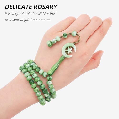 Dazzleimart 2 Pack Prayer Beads, Muslim Tasbih 99 Beads Allah & Muhammad Islamic Prayer Rosary Muslim Islam Misbaha Tasbeeh 99 Necklace for Men and Women(Green)