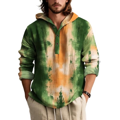 Mens Oversized Henley Hoodies Long Sleeve Graphic Printed Sweatshirts Casual 2025 Fall Button Down Pullover Tops