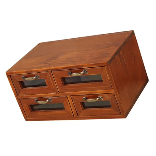 Scatola organizer da scrivania in legno stile vintage con quattro cassetti per organizzare trucchi e gioielli