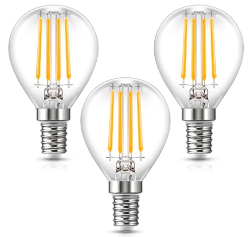 Flaspar E14 LED Light Bulb, 4W Small Edison Screw Filament Bulbs 40W Equivalent, 2700K Warm White, G45 Golf Ball SES Globe Bulb, 3Pack