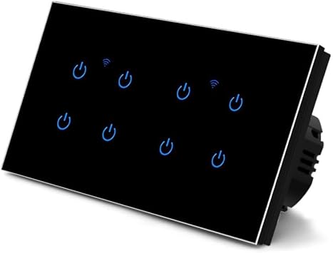 ReachMall Smart Home Touch Switch, WiFi Light Switch Glass Panel, Voice/APP Control Remote Switches (8 Gang-Black)