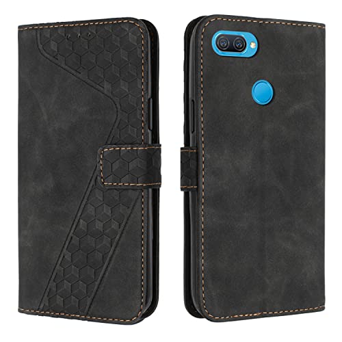 OKZone Kompatibel mit Oppo A12/A7/A5S Hülle, PU Leder Handyhülle Tasche Wallet Schutzhülle Oppo A12/A7/A5S, Flip Cover Klappbar Stoßfeste Brieftasche Etui mit Magnet Kartenfach Lederhülle (Schwarz)