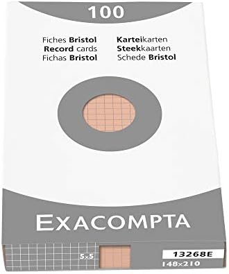 Exacompta - Ref 13300B - Bristol Record Card (Pack of 100) - A7 in Size, 205gsm Card, Compatible with Printers - Suitable for Exam Revision & Notes - White