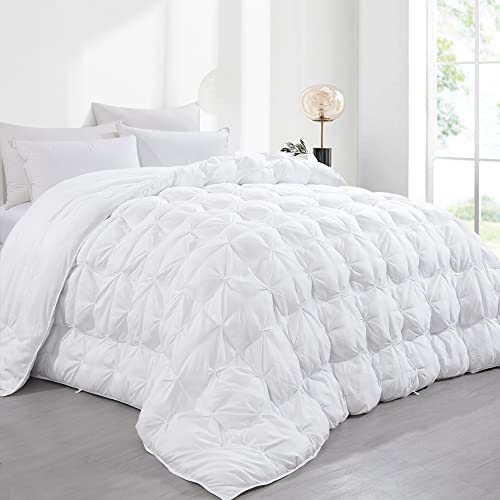 Hombys Super Fluffy 120“ X 120” Oversized King Warm Bedding Comforter With 116 Oz Filling, Thick Pinch Pleat Duvet Insert Down Alternative Comforter With 8 Corner Tabs, White #TOP13