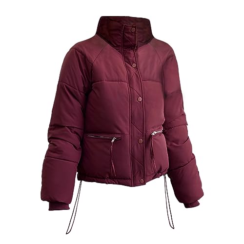 Manteau coton femme rouge XXL : veste de ski courte slim fit à col montant
