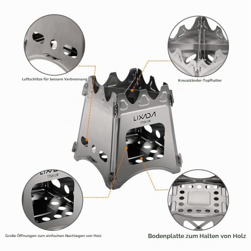 Lixada Campingkocher Holzofen Mini Holzvergaser Faltbar Tragbar Kompakt Hobo Kocher für Picknick BBQ Camping Wandern Reisen – Ansicht 3
