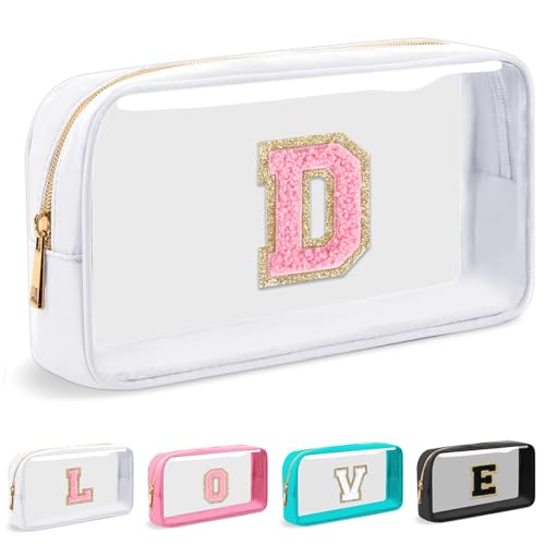 Cosmetic Bags Clear Makeup Bag Organizer Travel Essentials Gifts for Women Girlfriend Teen Mom Teacher Brithday Mothers Day Gifts A-Z Personalized Bag, White, D