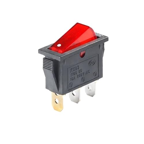 5Pcs KCD3 Boat Type Switch Red with Light 3 Feet 2 Gears 16A Silver Switch Power Button Switch MQXFCZUX(5Pcs 3000W)