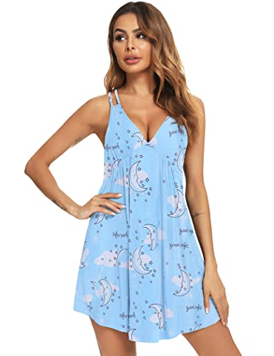 Roojaa Womens Sexy Chemise Sleeveless Nightgown Loose Slip Sleepshirt V Neck Nightie #TOP2
