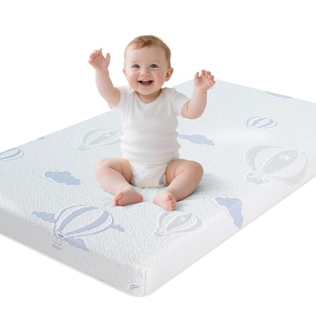 Pack and Play Mattress, 38x 26x1.5High Density Foam Pack N Play Mattress for Playpen Playard, Balloon Printed Mini Crib Mattresses for Baby Toddler