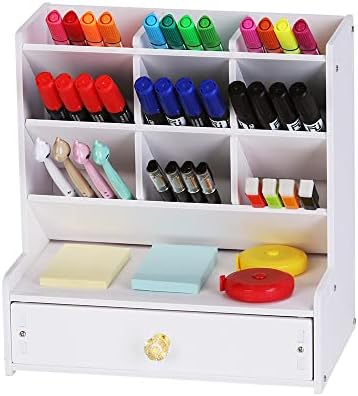White Desk Organizer, Large Capacity DIY Pen Holder Box, Desktop Stationary Storage Rack for School Home Office (B02)