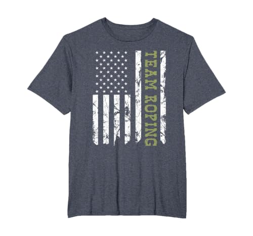 Team Roping Rodeo Vintage American Flag, 4th of July Cowboy T-Shirt, Men's Big and Tall, Heather Blue, 4X Tall