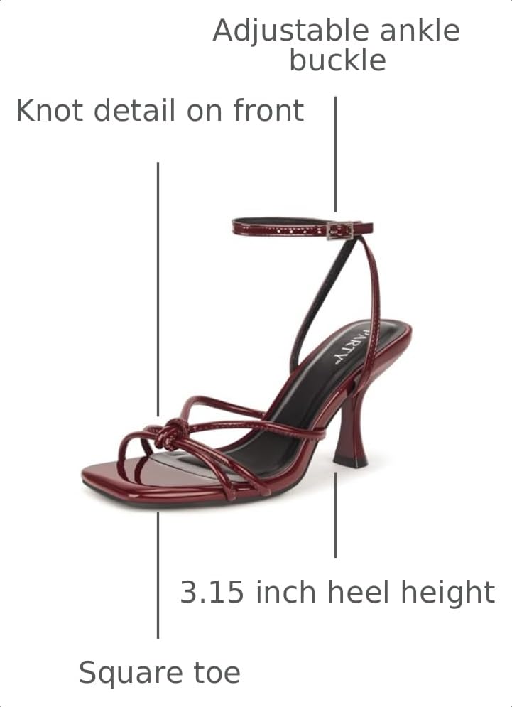 Image of PARTY Women's Square Open Toe Strappy Heeled Sandals 3 inch Stiletto Kitten Heel with Ankle Buckle Strap, Comfortable Slingback Summer Dress Shoes