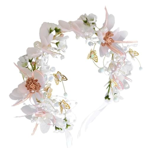 Kisangel Diadema Accesorios Cabello Elegantes y Clásicos de Flores de Tela Dorada con Cuentas para Novia para Ocasiones Obsequios y Bodas