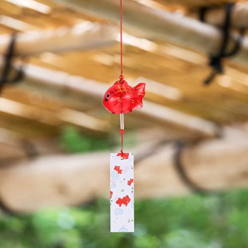 Dechous Japanese Wind Chimes Glass Wind Bells Lucky Fish Hanging Pendant For Birthday Gift Outdoor Indoor Home Wedding Decors Red #TOP6
