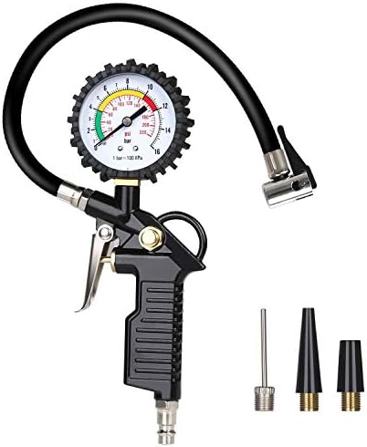URAQT Tyre Pressure Gauge, 220 PSI Tyre Inflator with Pressure Gauge Air Compressor, Valve Air Chuck for Heavy Duty Car Motorcycle Bicycle