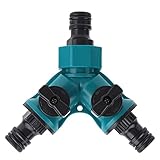  2-Wege-Ventil: Wasserverteiler für Wasserhahn mit 26.5 mm (G 3/4 Zoll) Gewinde, für gleichzeitigen Anschluss von zwei Geräten, beide Ausgänge regulierbar (Mit Mund-Tee)