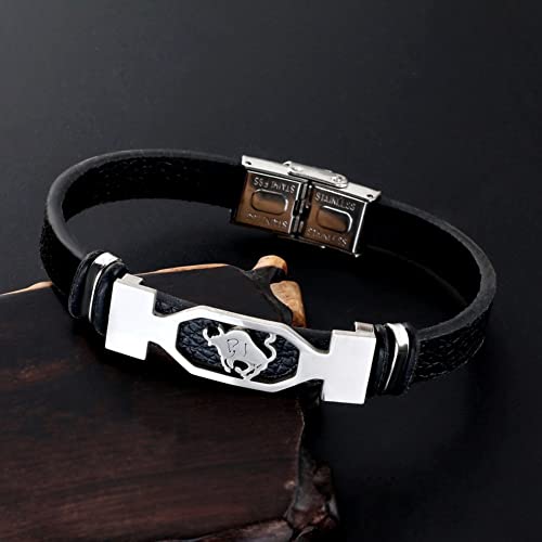 Angyape 12 Zodiac Stainless Steel Mens Bracelet, Punk Cuff 12 Constellation Black Leather Bracelet For Men (Scorpio, Stainless Steel) #TOP4