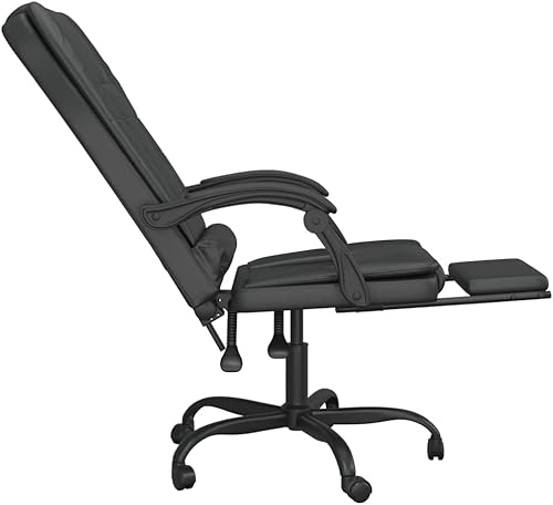 Miniatura 8 de vidaXL Silla de oficina reclinable de masaje ajustable moderna Elegante piel sintética negra Marco de metal y madera contrachapada Cómodo relleno