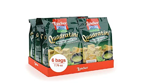 Loacker Quadratini Premium Matcha Wafer Cookies, 220g/7.76oz, Pack of 6