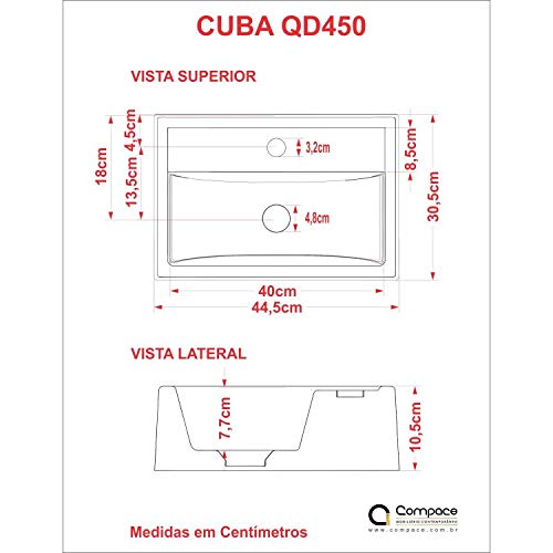 Cuba de Apoio para Banheiro Q45W Retangular Compace Branco