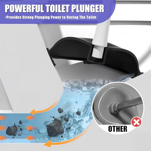 Image of Toilet Brush and Plunger Set, Toilet Plunger and Holder Set, 2 in 1 Plunger and Brush Set for Bathroom Cleaning,Plungers for Bathroom Heavy Duty 2 Pack in White&Black