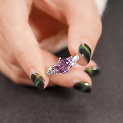White Gold Plated Purple Cubic Zirconia Engagement Rings Wedding Bridal Band Promise Rings Evening Parties Anniversary Valentine's Day Gifts Eternity Bands for Women2