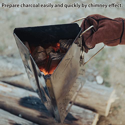 camping moon Charcoal Chimney Starter Collapsible Foldable Grill Chimney Stainless Steel MT-17 (Triangle Charcoal Chimney Starter MT-17) - Thumbnail 2