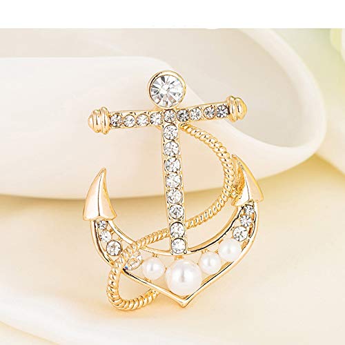 Image of Personality Pearl Crystal Anchor Fashion Brooch Pin Women's Clothing Accessories Jewelry Crystal Boat Anchor Brooch Rudder Brooch Pin