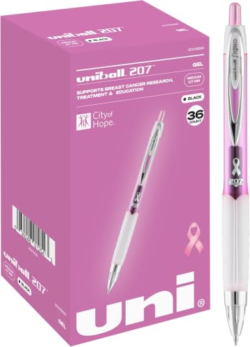 Image of uniball 207 Office Pack Gel Pen, Retractable, Medium 0.7 Mm, Black Ink, Pink Barrel, (Pack of 216)