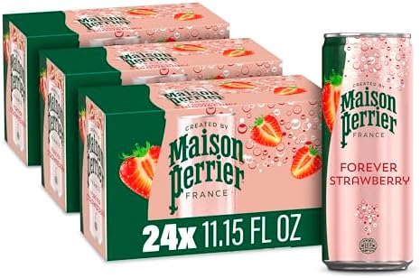 Maison Perrier Forever Strawberry Sparkling Water, 0 Calories, 24 Pack | Crafted in France with bold bubbles, refreshing strawberry flavor, no sweeteners, and 0 calories. 24 pack.