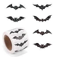 Bat Stickers Roll, 1.18in Self-Adhesive Halloween Bat Sticker Sparkly Halloween Label Decoration for Kids Cards Envelopes Invitations Scrapbooks Decal